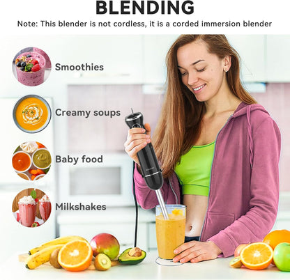 Immersion Blender Handheld Hand Blender, 1000W 5 in 1 Hand Mixer Stick, BPA-Free 12 Speed Handheld