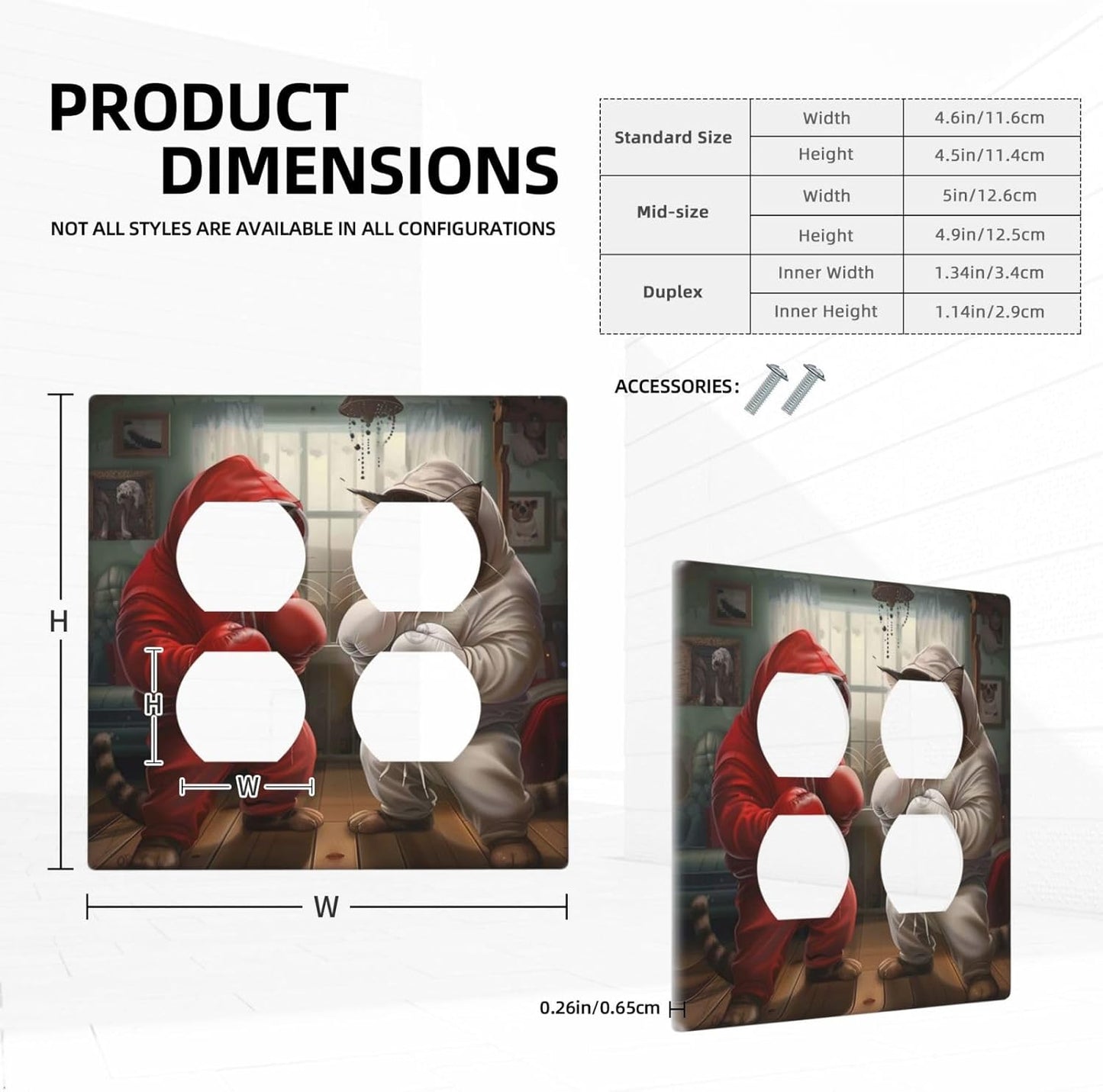 Decorative Outlet Covers Funny Red Boxing Cats White Tomcat 2 Gang Wall Plate Cover Double Duplex Receptacle Two Switch Light Switch Cover Plate Jumbo Dual Faceplate for Home Decor