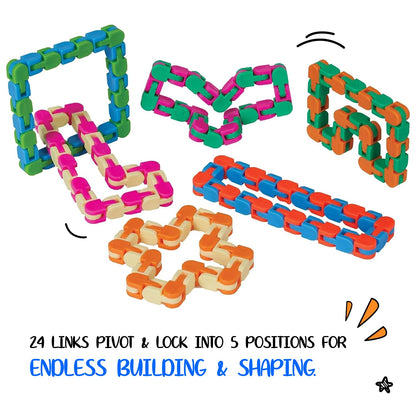 Neliblu Wacky Tracks 6 Pack Sensory Fidget Toys Snap and Click Fidget Cube Puzzles Bulk - ADHD, Autism, Stress Relief Therapy - Fidget Toys for Sensory Kids, Keeps Fingers Busy and Minds Focused