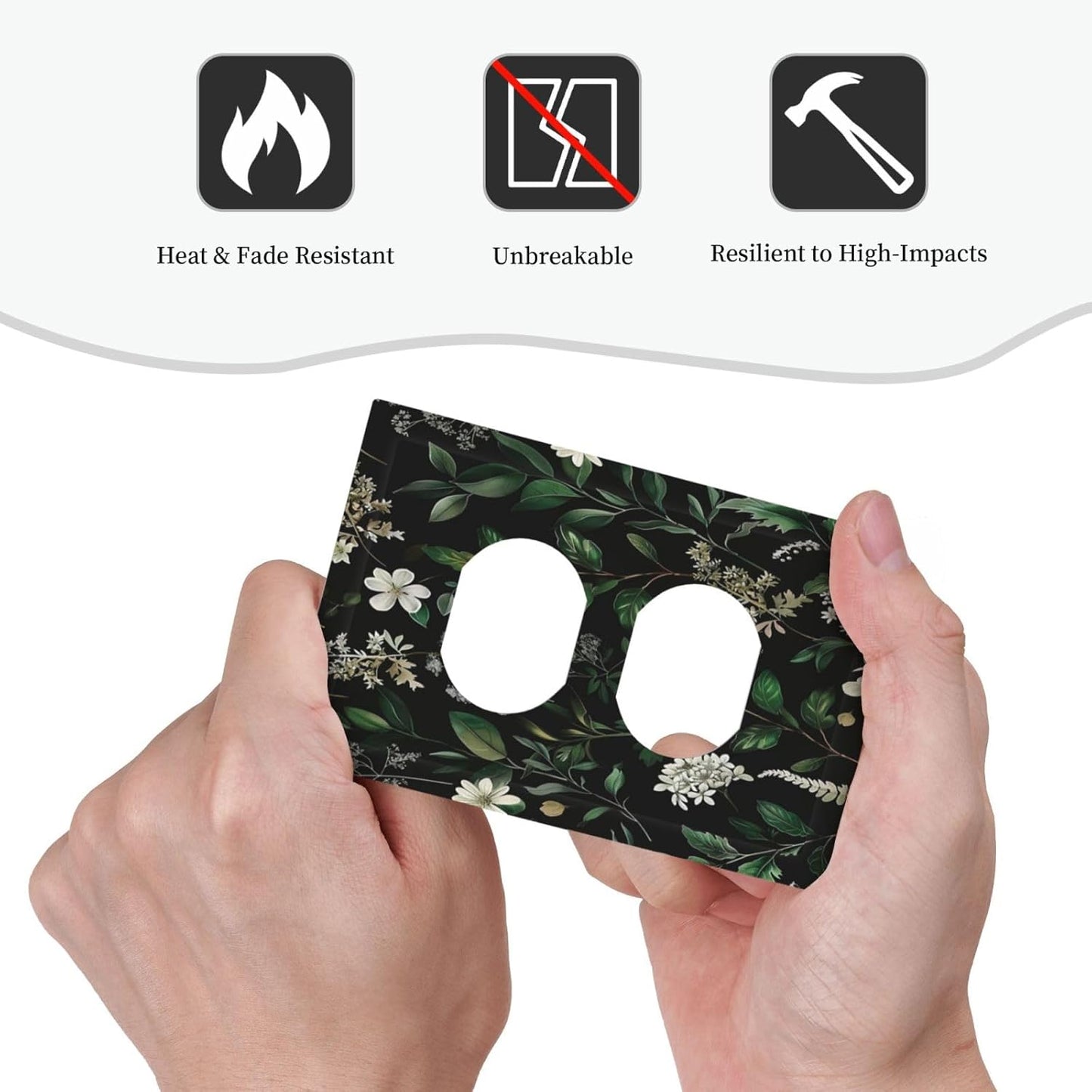 Decorative Outlet Covers Rustic Green Leaves White Flower 1 Gang Duplex Light Switch Cover Plate Wall Plates for Electrical Outlets Switchplate Faceplate for Country Bedroom Home Decor