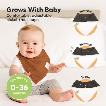 KeaBabies 8-Pack Bandana Bibs for Baby Girls, Boys - Organic Cotton Baby Bibs for Drooling & Teething Newborn, Toddler, Infant 0-36 Months, Extra Soft, Absorbent Cloth with Snaps (Basics)