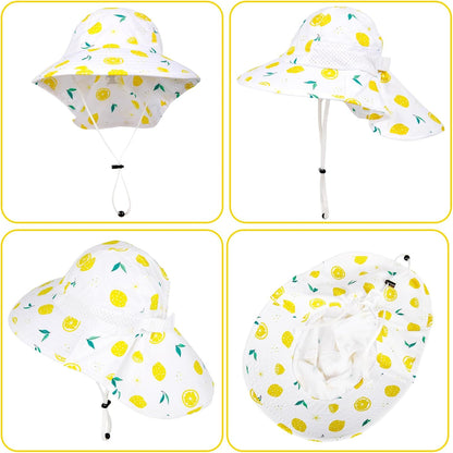 Toddler Baby Sun Hat Kids Summer UPF 50+ for Boys Girls Adjustable Beach Hats with Bucket Wide Brim Age 1-7 Years