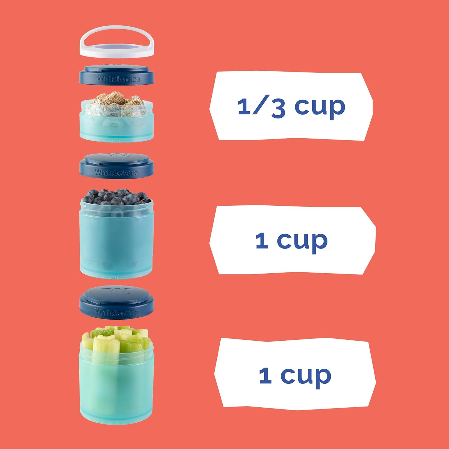 Whiskware Disney Princess Stackable Snack Containers for Kids, 3 Stackable Snack Cups for School