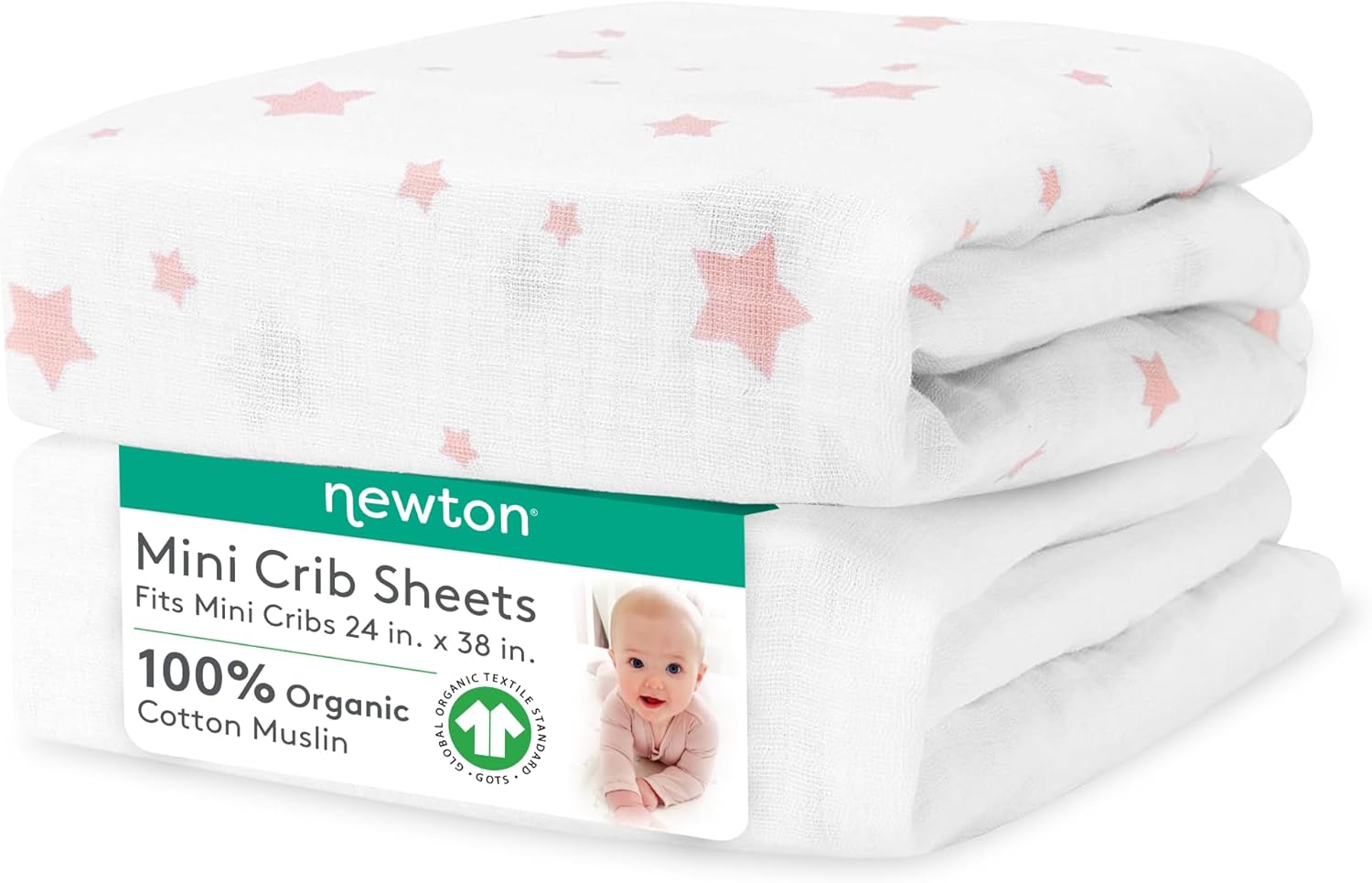 Newton Baby Mini Crib Fitted Sheets (2-Pack) | Organic Muslin Cotton, Breathable & Soft Baby