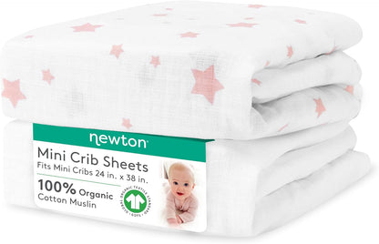 Newton Baby Mini Crib Fitted Sheets (2-Pack) | Organic Muslin Cotton, Breathable & Soft Baby