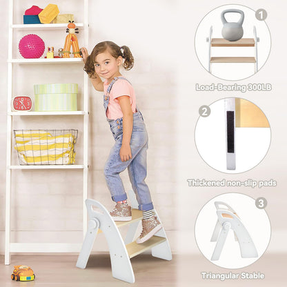 Wooden 2 Step Stool for Kids Bathroom Sink Foldable Anti-Slip 2-Step for Toilet Potty Training