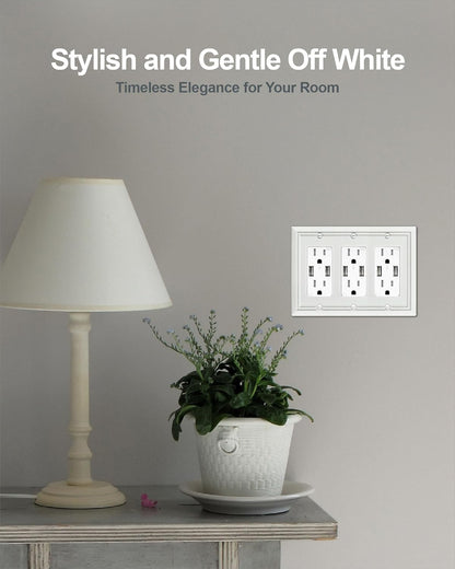 1-Pack Triple Decorator Wall Plate, Off White Wall Outlet Cover for GFCI Outlet, Dimmer Switch, Durable Metal, 6.77''*4.88'', Midsize