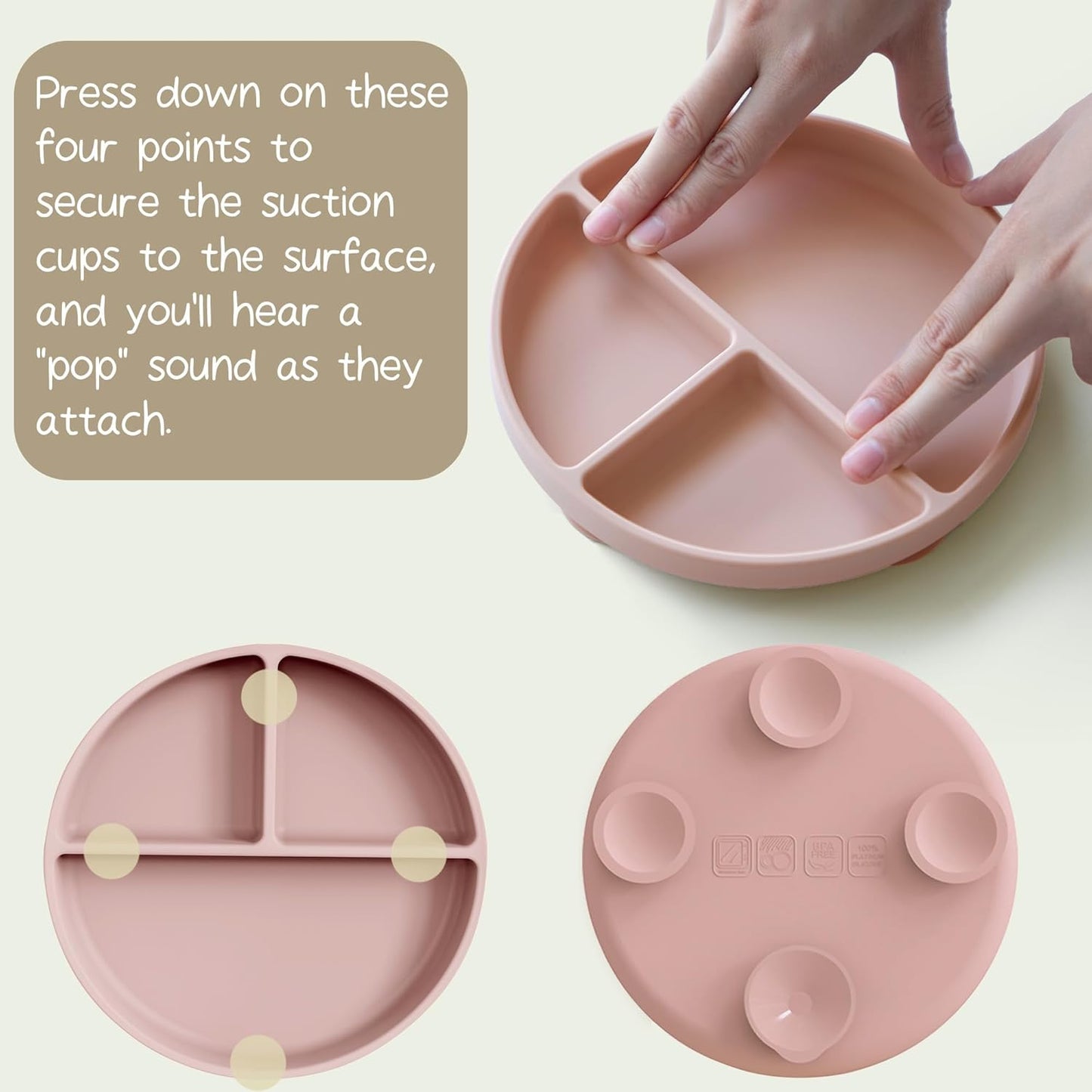 Moonkie Suction Plates for Baby | 100% Silicone BPA-Free Baby Plates| Divided Design | Microwave and Dishwasher Safe | Toddler Plates 3 Pack