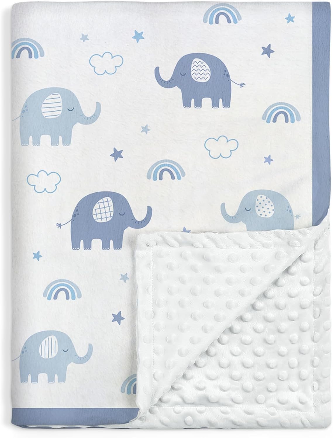 Elephant Minky Baby Blanket 30 x 40 Inches for Boys Girls, Soft Plush Receiving Blanket with Dotted