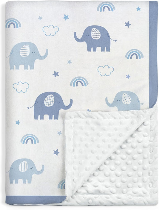 Elephant Minky Baby Blanket 30 x 40 Inches for Boys Girls, Soft Plush Receiving Blanket with Dotted