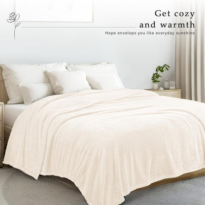 Exclusivo Mezcla King Size Flannel Fleece Blanket, Super Soft Velvet Plush Bed Blanket, Fuzzy Cozy and Warm for All Seasons, 90x104 Inches, Ivory