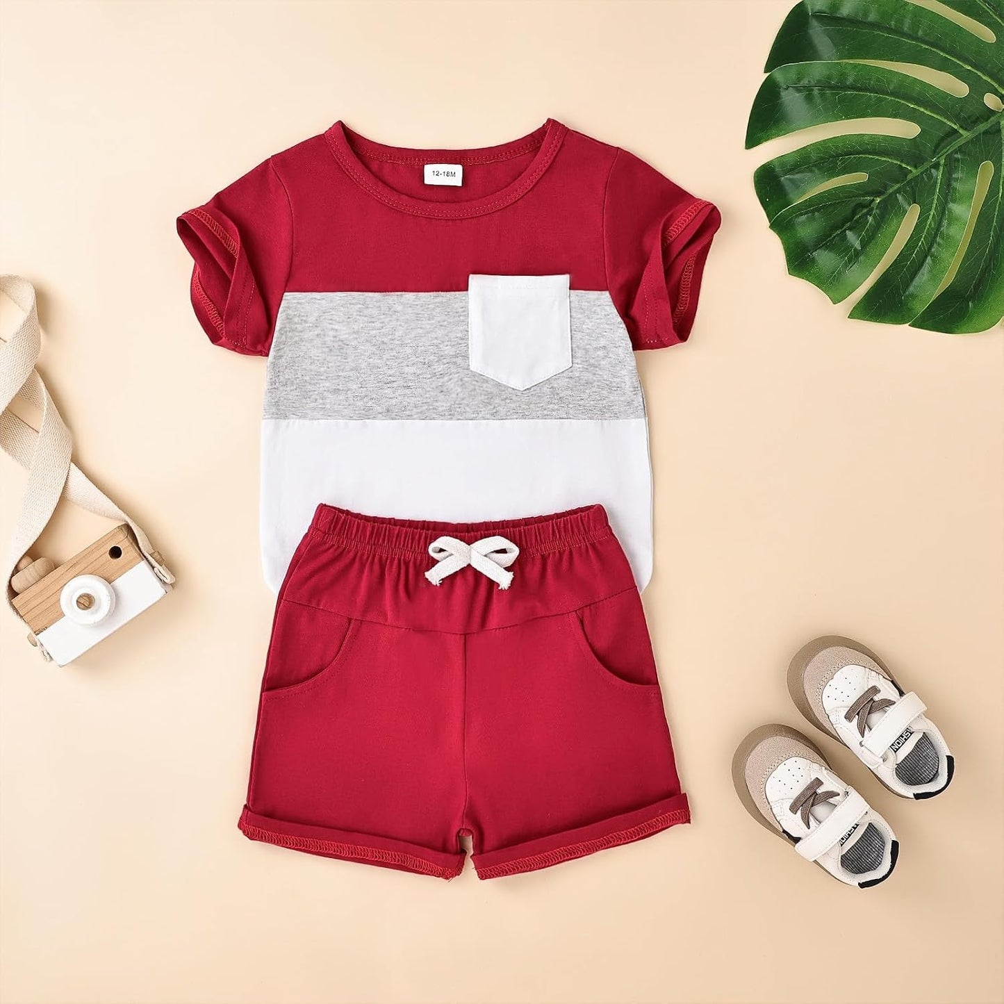 Baby Boy Clothes Toddler Boy Summer Outfits Short Sleeve Patchwork Top T-shirt & Pocket Pant Set 2 Piece 12 Months-4T