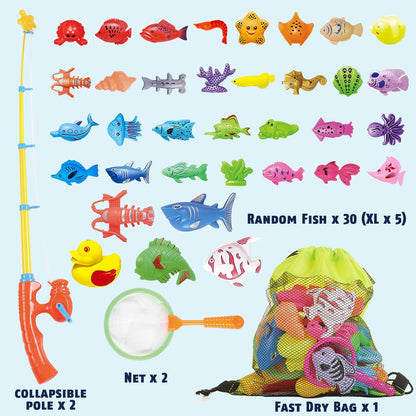CozyBomB™ Magnetic Fishing Toys Game Set for Kids | Water Table Bathtub Kiddie Pool Party & Pole