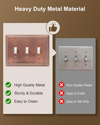 2-Pack Triple Toggle Light Switch Cover Plate, Pearls Decorative Switch Plate Covers, Antique