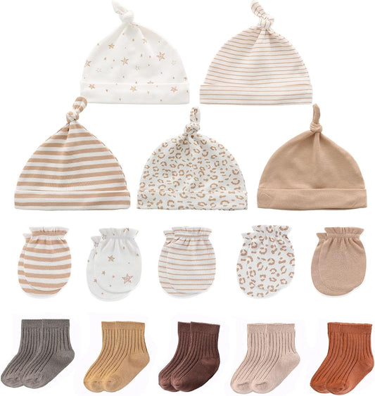 Newborn Baby Boy Girl Caps Mittens Socks Set Cotton Baby Essentials Accessories (Hats+Gloves+Socks)