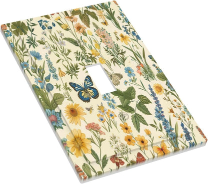 Decorative Switch Covers Plate Rustic Plant Garden Leaf Flower Butterfly 1 Gang Wall Plate Unique Single Toggle Wall Cover Plate Jumbo Electrical Light Switch Plate Faceplate for Home Decor