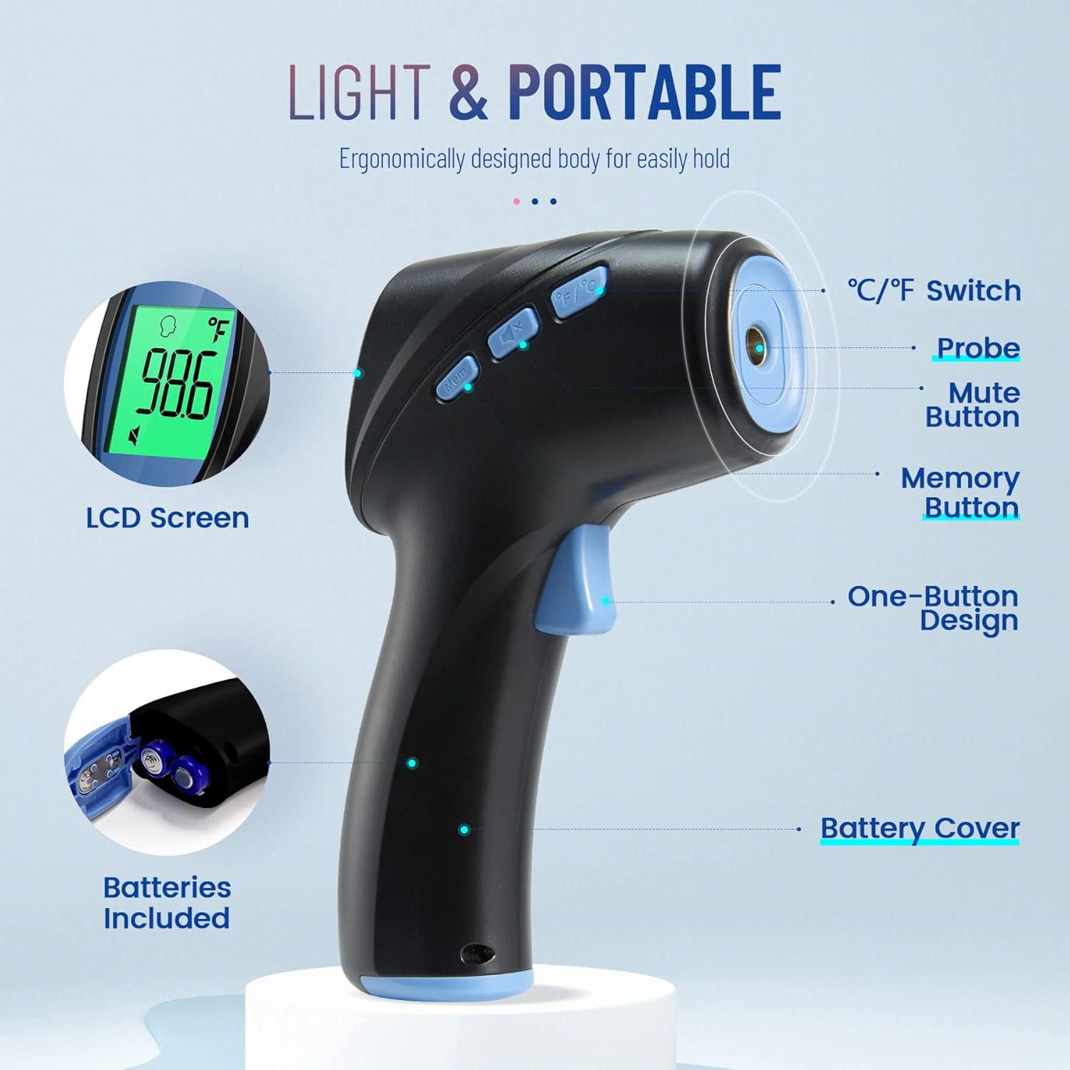 Forehead Thermometer for Adults and Kids, Digital Infrared Thermometer with Fever Alarm, Fast