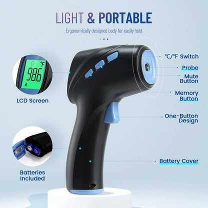 Forehead Thermometer for Adults and Kids, Digital Infrared Thermometer with Fever Alarm, Fast