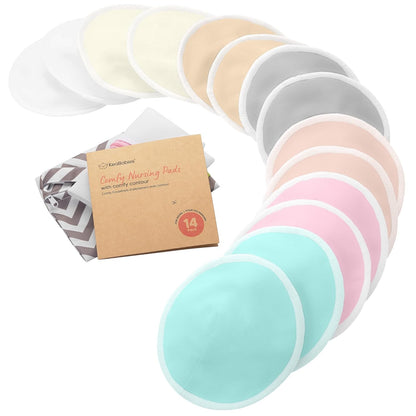 Organic Nursing Pads - 14 Washable Viscose Derived from Bamboo Breastfeeding Pads, Wash Bag