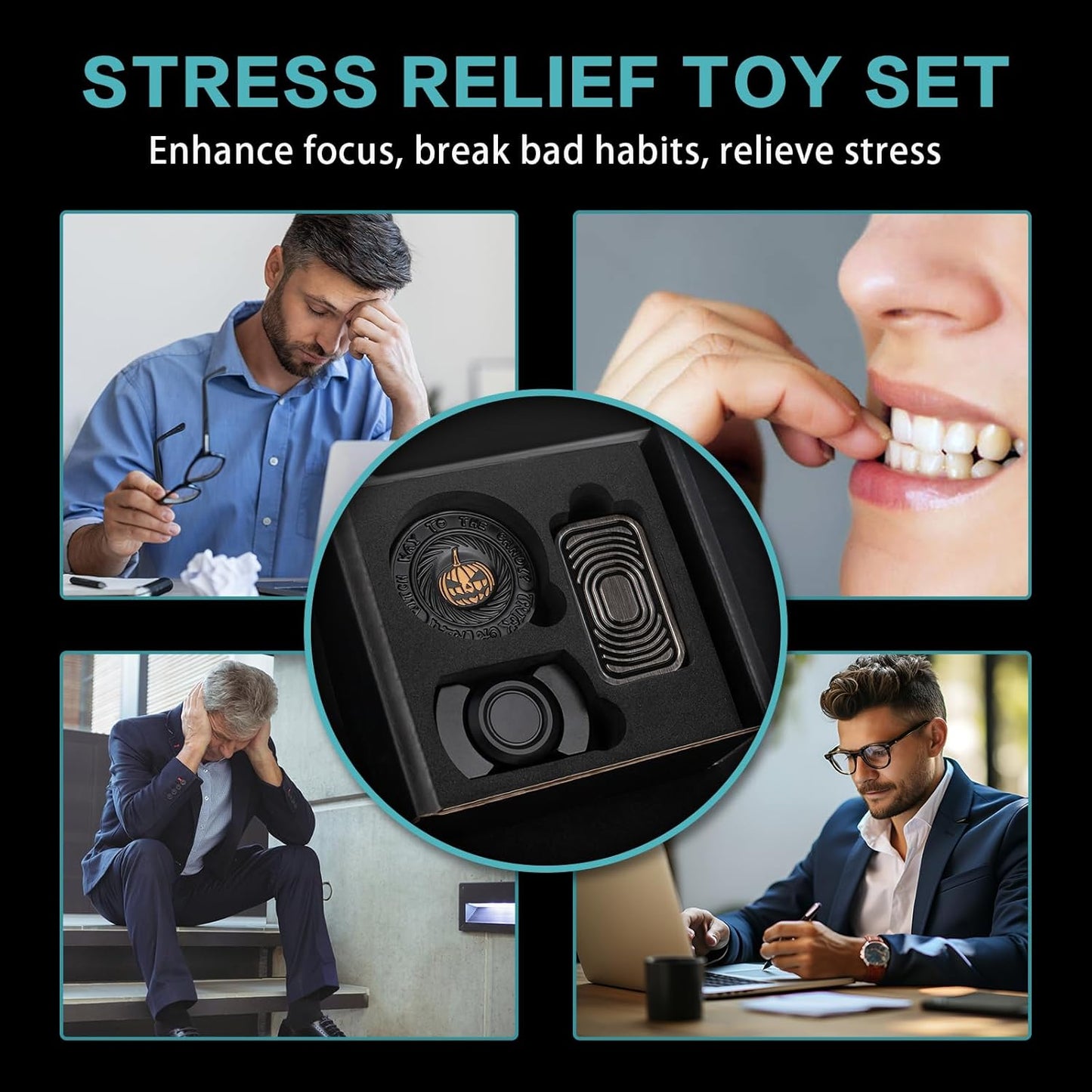 Fidget Toys Adults Pack, Metal Fidget Slider, Spinner and Haptic Coin, Decompression Metal EDC Cool Figette Toys for Adults Anxiety Relieve Stress, Greater Focus