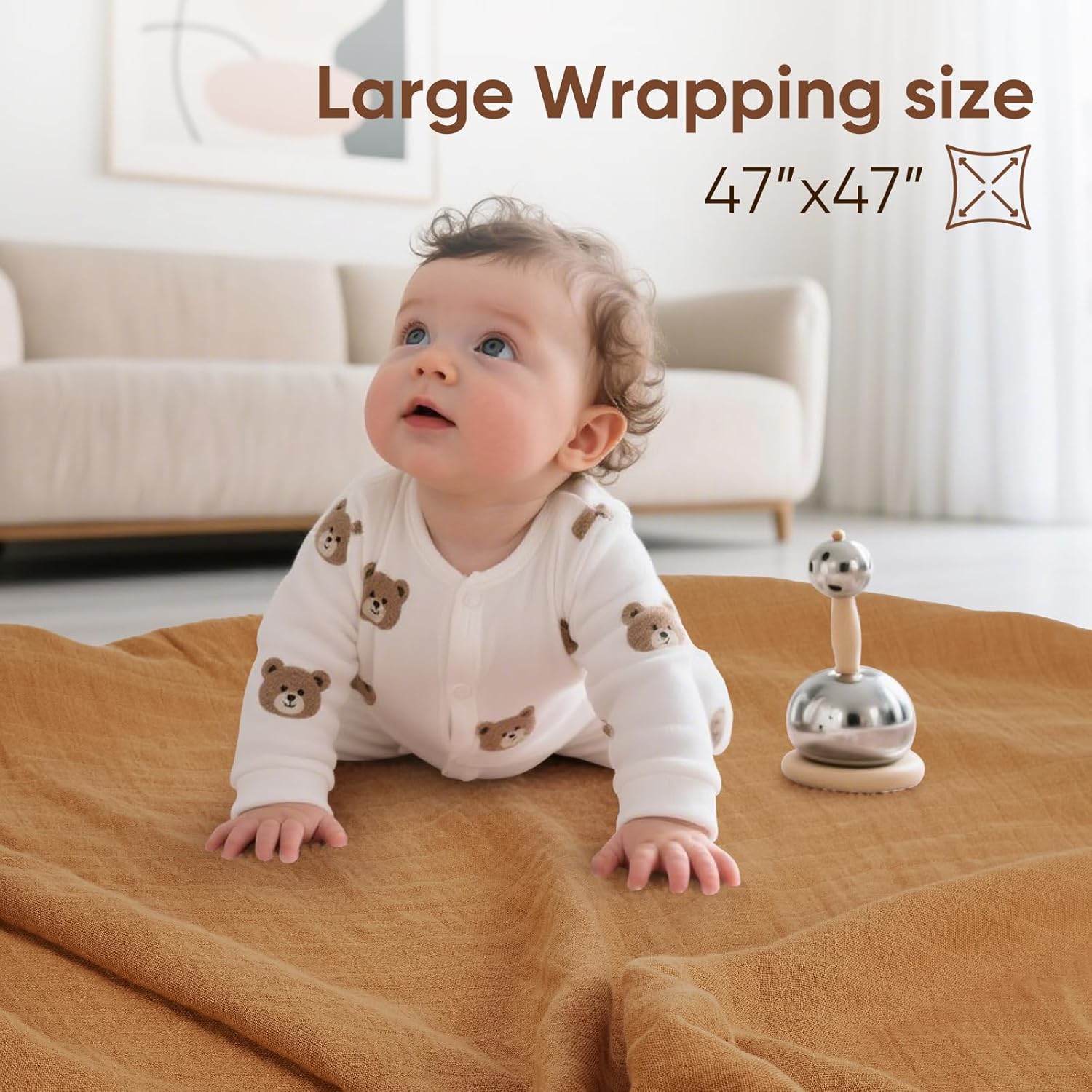 Muslin Swaddle Blankets, Nursery Receiving Blanket for Newborn, Baby Swaddle Wrap Soft Silky &
