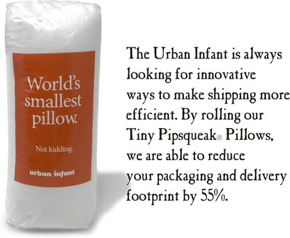 Pipsqueak Small | Tiny | Mini Pillow with Name Tag - 11in x 7in x 2.5in - Machine Washable - White Pillow with Olive Case