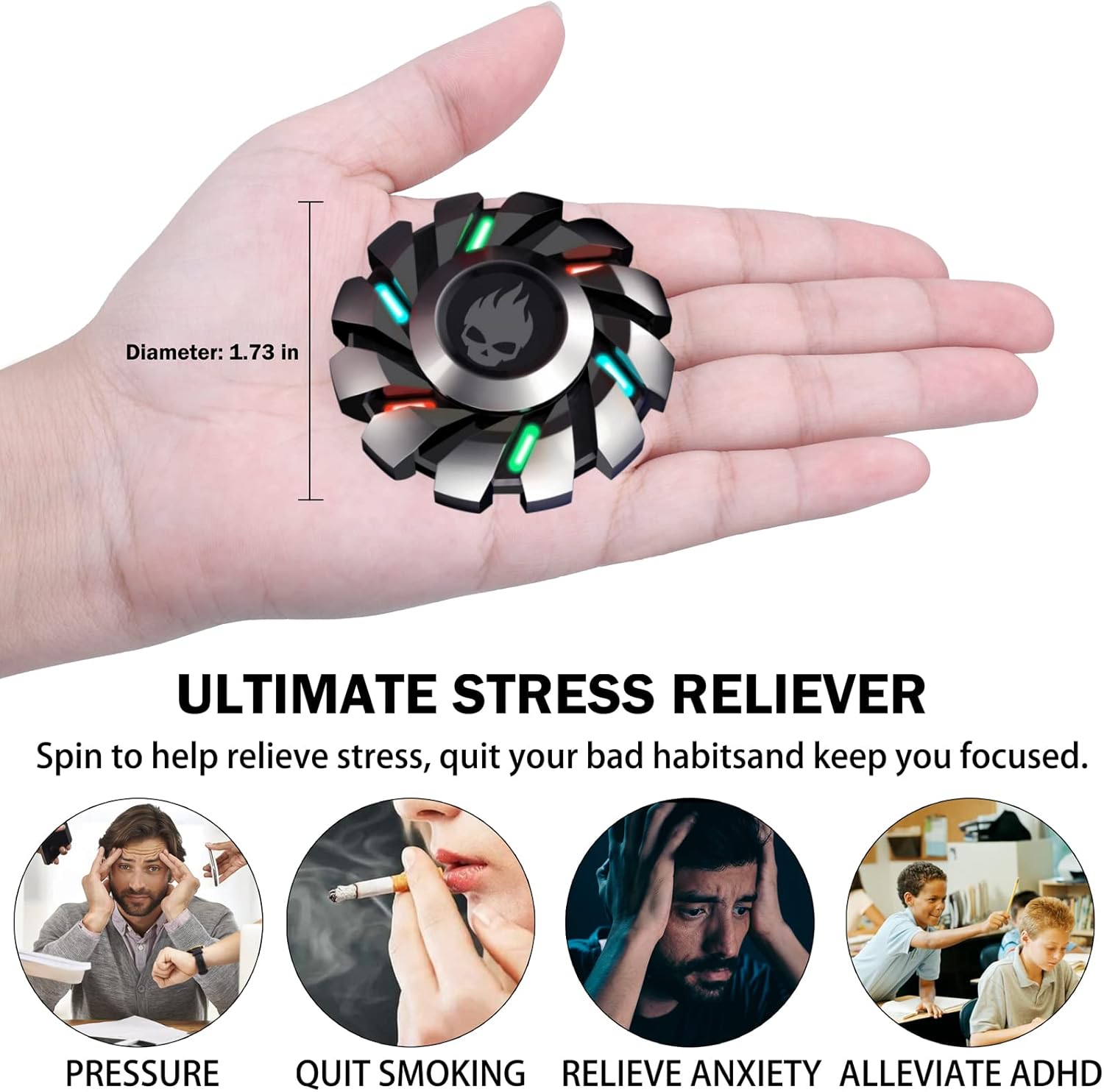 Metal Fidget Spinner High Speed and Silence Colorful Glowing, Cool Mechanical Gear Spinner