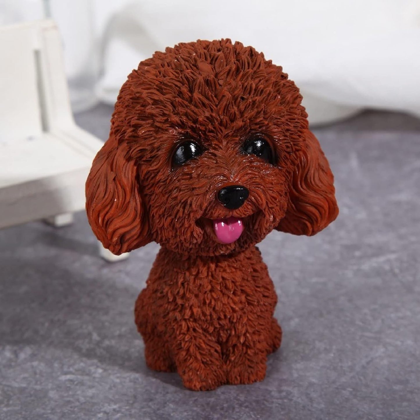 Resin Bobbing Head Dog Figurines Mini Bobblehead Puppy for Home Office Desk Car Dashboards Decor Ornaments (Teddy - Brown)