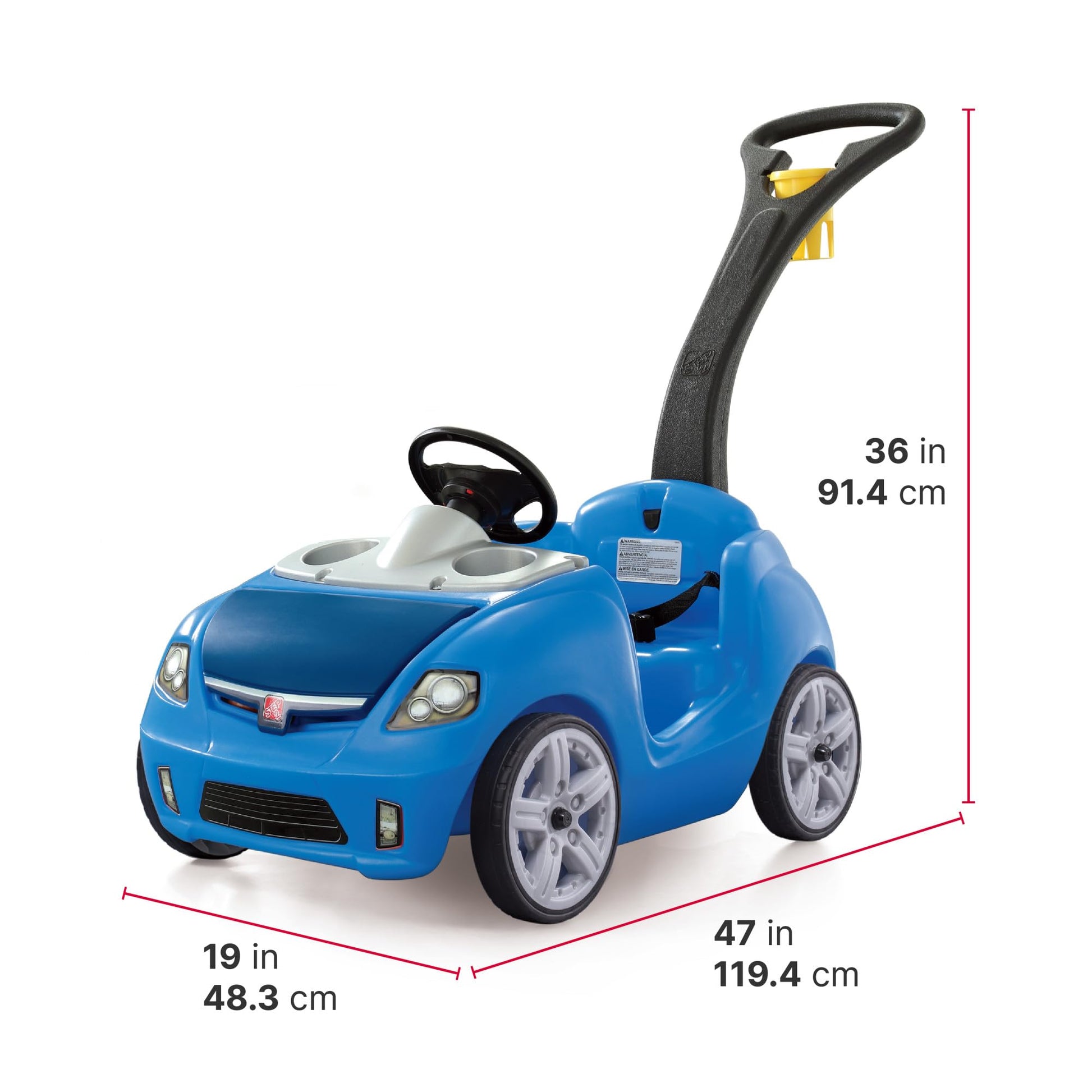 Step2 Whisper Ride II Kids Push Car, Ride-On Car with Seat Belt and Horn, Quick Fold Handle