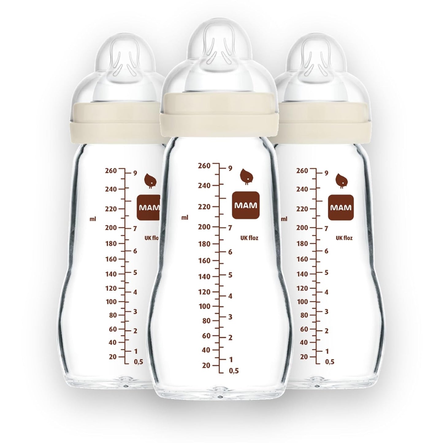 MAM Feel Good Medium Flow Premium Glass Baby Bottles, Easy Switch Between Breast and Bottle, 9oz