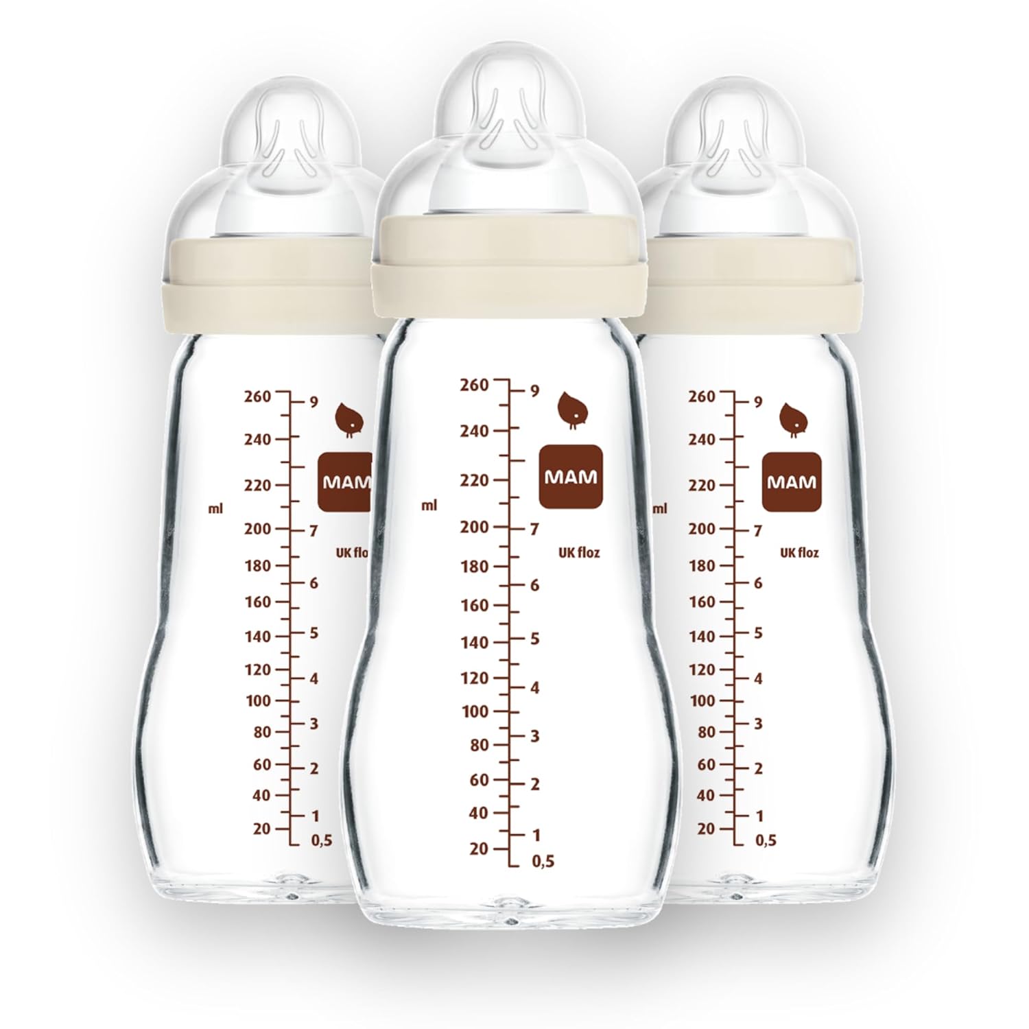 MAM Feel Good Medium Flow Premium Glass Baby Bottles, Easy Switch Between Breast and Bottle, 9oz