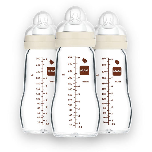 MAM Feel Good Medium Flow Premium Glass Baby Bottles, Easy Switch Between Breast and Bottle, 9oz