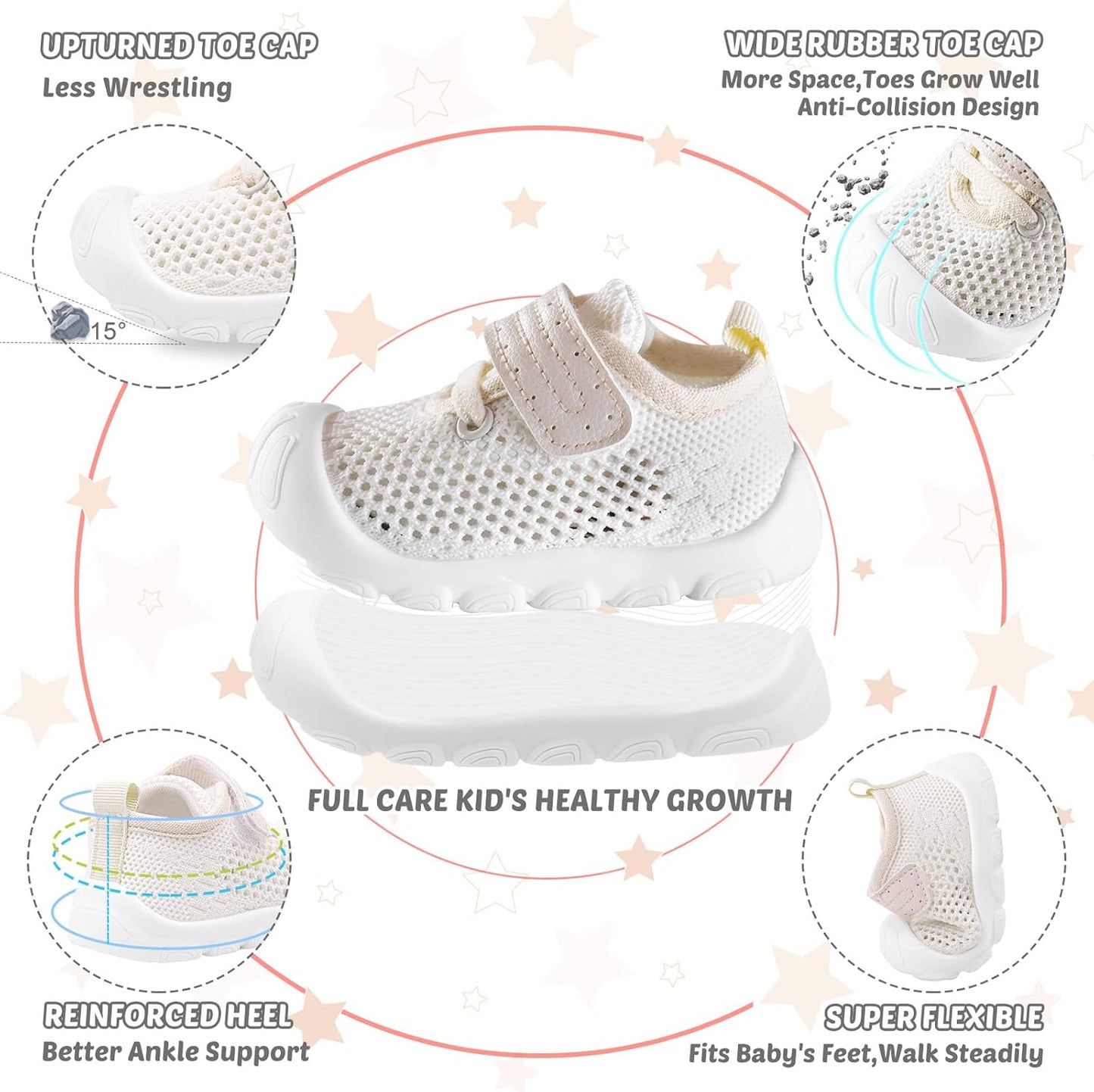 Baby Walking Shoes Toddler Girl Boy Soft Sole Breathable Mesh Slip on Summer Wide Shoes Infant Flexible Lightweight Non-Slip Safer Causal Tennis Shoes Toddler First Walkers Shoes Rubber Soles Outdoor