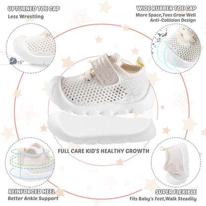 Baby Walking Shoes Toddler Girl Boy Soft Sole Breathable Mesh Slip on Summer Wide Shoes Infant Flexible Lightweight Non-Slip Safer Causal Tennis Shoes Toddler First Walkers Shoes Rubber Soles Outdoor