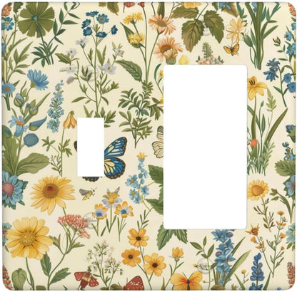 Decorative Outlet Covers Rustic Plant Garden Leaf Flower Butterfly 2 Gang 1 Gang Wall Plate Cover Single Toggle Rocker Combo Light Switch Cover Plate Face Plate for Bedroom Home Decor