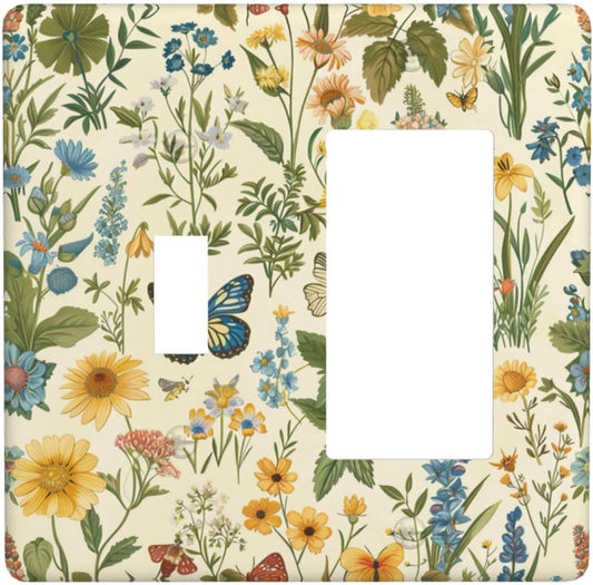 Decorative Outlet Covers Rustic Plant Garden Leaf Flower Butterfly 2 Gang 1 Gang Wall Plate Cover Single Toggle Rocker Combo Light Switch Cover Plate Face Plate for Bedroom Home Decor