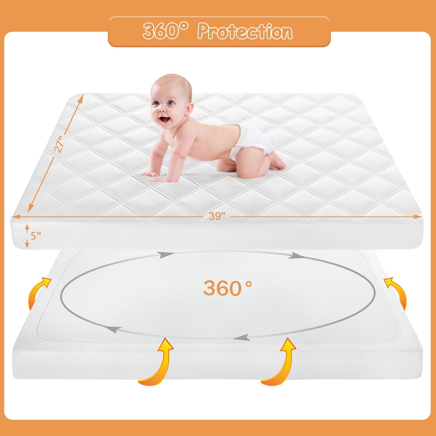 Yoofoss Waterproof Pack and Play Mattress Protector 2 Pack, Quilted Pack and Play Mattress Pad