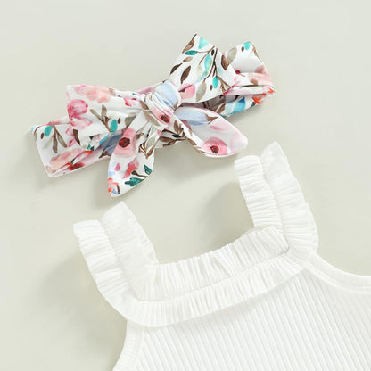 fhutpw Baby Girl Clothes Summer Cute Outfits 3 6 12 18 Months Spaghetti Strap Romper & Floarl Shorts Sets
