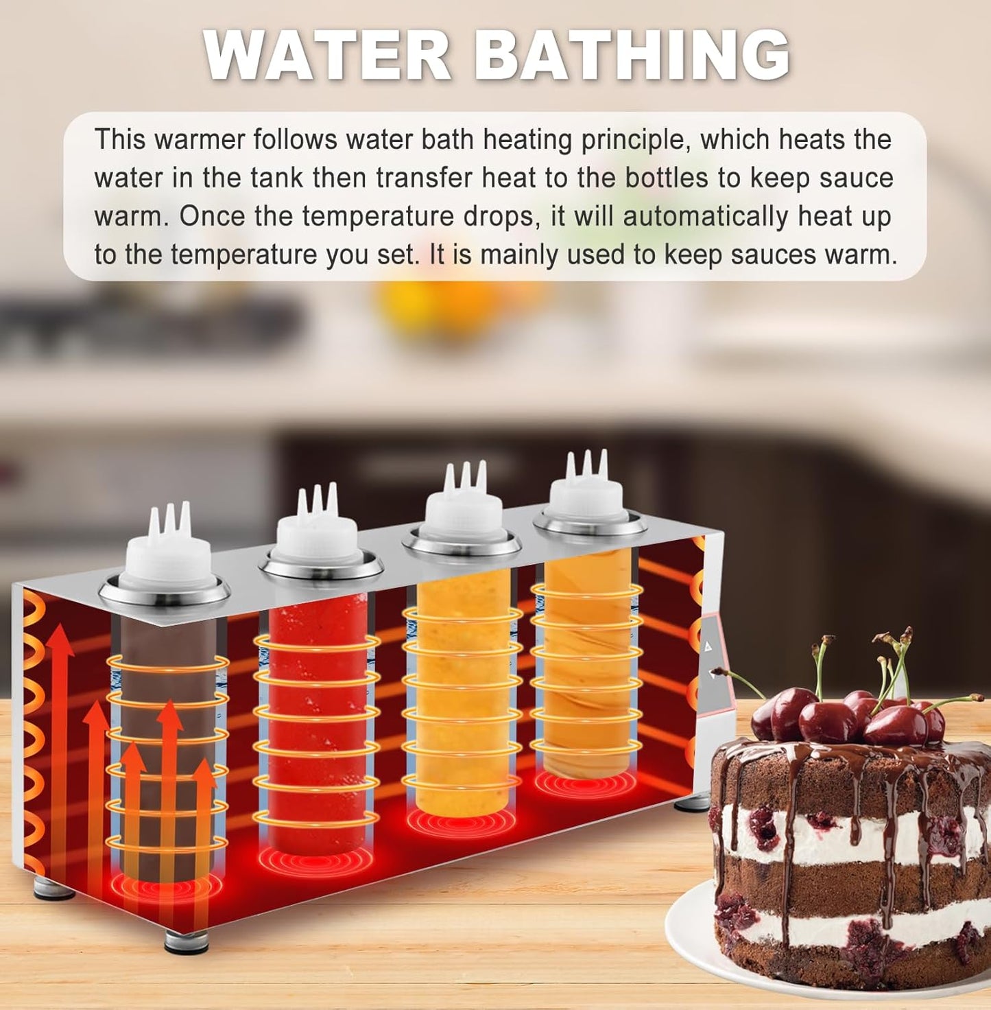 Sauce Warmer Dispenser Sauce Bottle Warmer Nacho Cheese Warmer Dispenser with 650ml Bottles, Bottle