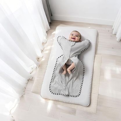 Transition Swaddle, 2 Pack 100% Cotton Baby Sleep Sack, 2-Way Zipper Infant Arm Up Swaddle for Newborn Baby Boys Girls (Light Green + Light Grey, L(6-9 Months))