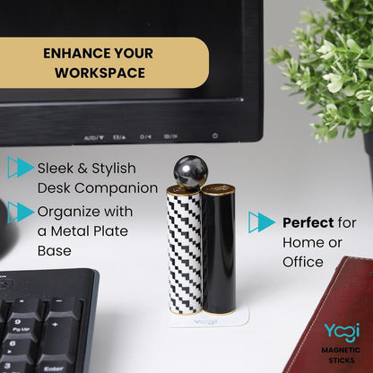 Yogi Magnetic Sticks - Premium Fidget Toys for Adults - Extremely Fun & Engaging, Uniquely designed Magnetic Fidget Toy with Magnet Sticks and Ball, Ideal Desk Toy for Focus & Relaxation (Black&White)