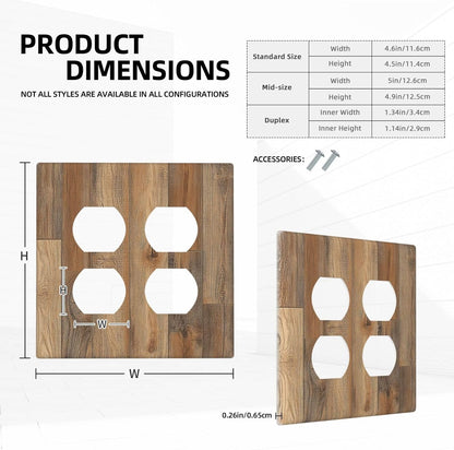 Outlet Covers Retro Rustic Brown Wood Grain 2 Gang Double Duplex Decorative Light Switch Covers