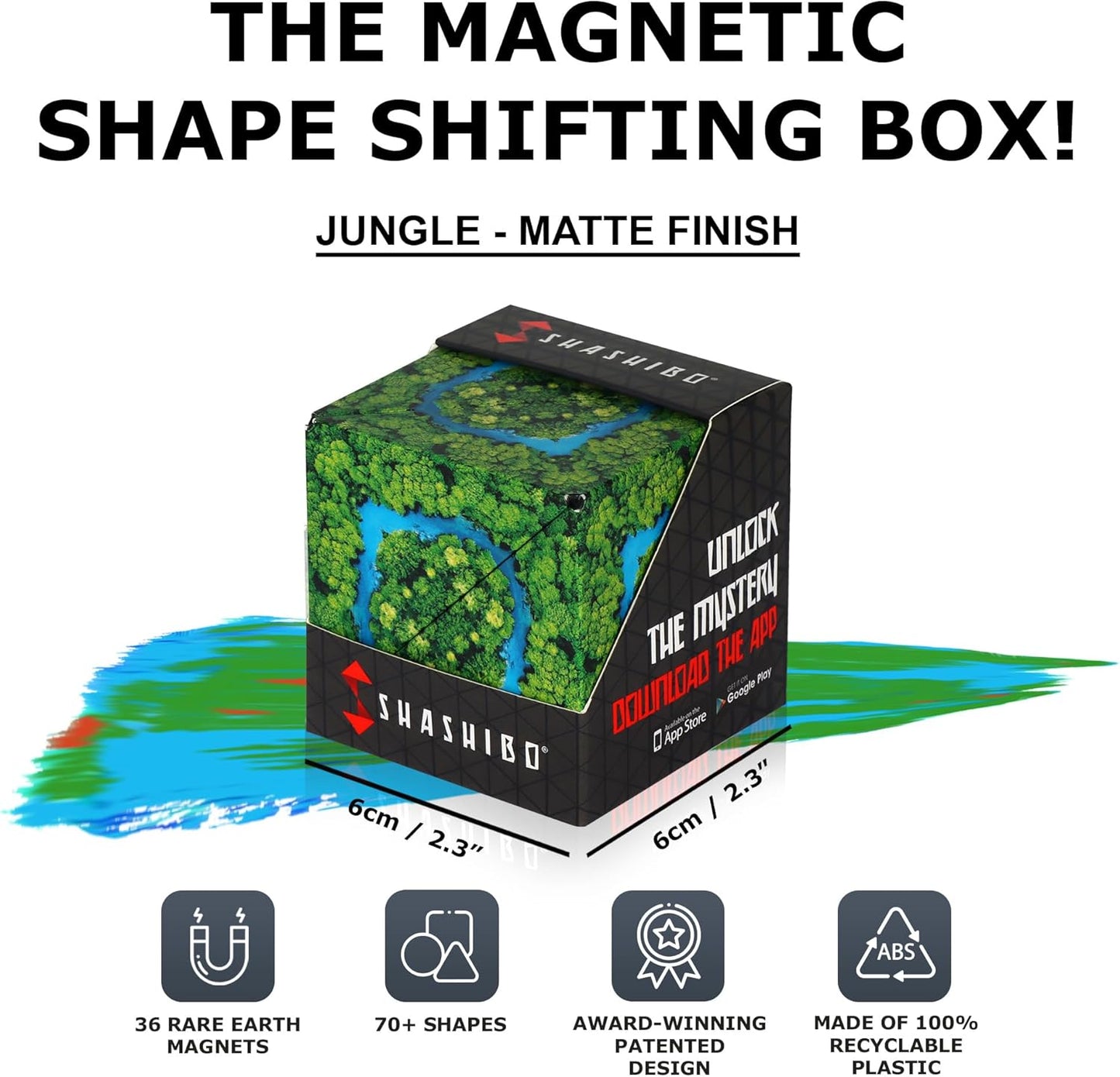 SHASHIBO Shape Shifting Box - Award-Winning, Patented Fidget Cube w/ 36 Rare Earth Magnets - Transforms Into Over 70 Shapes, Download Fun in Motion Toys Mobile App (Wild Series - Jungle)