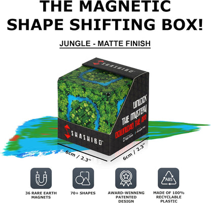 SHASHIBO Shape Shifting Box - Award-Winning, Patented Fidget Cube w/ 36 Rare Earth Magnets - Transforms Into Over 70 Shapes, Download Fun in Motion Toys Mobile App (Wild Series - Jungle)