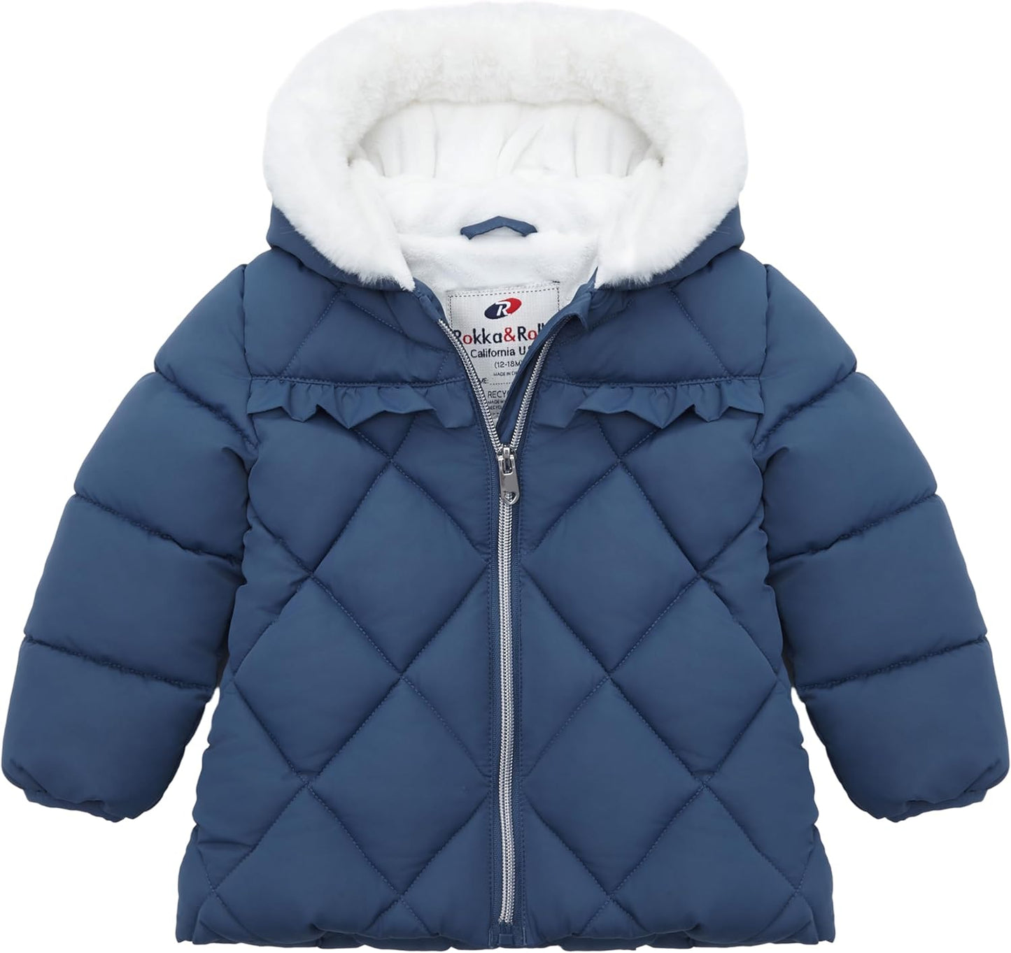 Rokka&Rolla Baby Girls' Water-Resistant Puffer Jacket Hooded Winter Coat with Soft Mini Fur Lining for Newborn Infant Toddler