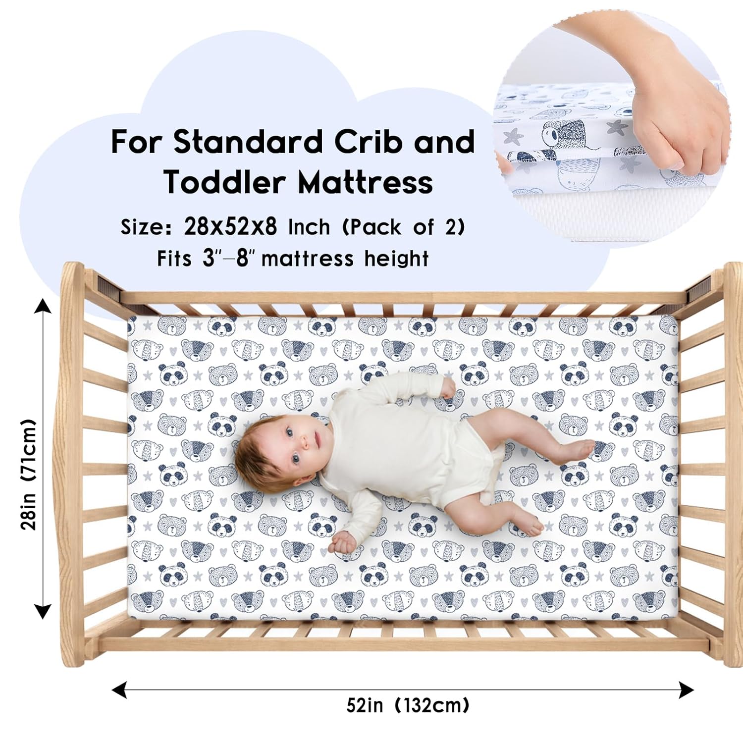 Yoofoss Baby Crib Sheets for Boys Girls, Fitted Crib Sheet 2 Pack for Standard Crib and Toddler