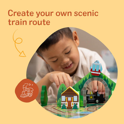 Melissa & Doug Take-Along Railroad Tabletop Playset with Wooden Train Toys, Animals & Scenery Play