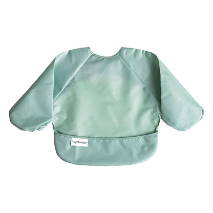 Tiny Twinkle Mess Proof Baby Bibs, 2pk Waterproof Smock Baby Bibs for Eating, Machine Washable Long Sleeve Bibs, Baby Led Weaning, Toddler Bibs, BLW Supplies (Sage Charcoal, Small 6-24 Months)
