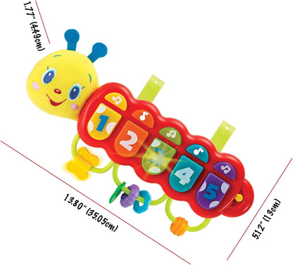 KiddoLab Lira Baby Musical Toy with Lights & Music – Interactive Caterpillar Spinner & Stacking Rings for Infants 3+ Months – Soft Stuffed Animal Head for Sensory Play