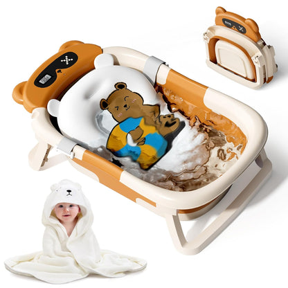 Collapsible Baby Bathtub with Soft Towel and Floating Cushion, Infant Bathtub for Newborn to